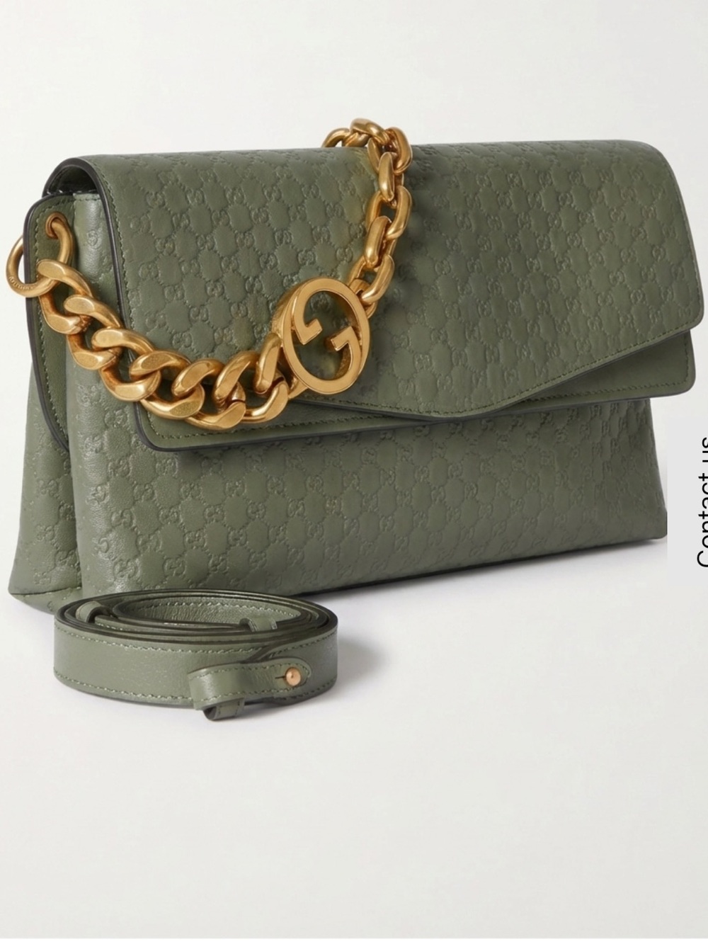 Gucci Sage Green GG Leather Medium Chain Shoulder Clutch & Crossbody Bag